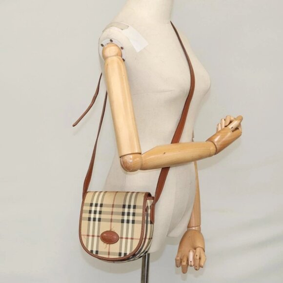 Burberrys Nova Check Shoulder Bag PVC Leather Beige Auth 110021 - Picture 1 of 16